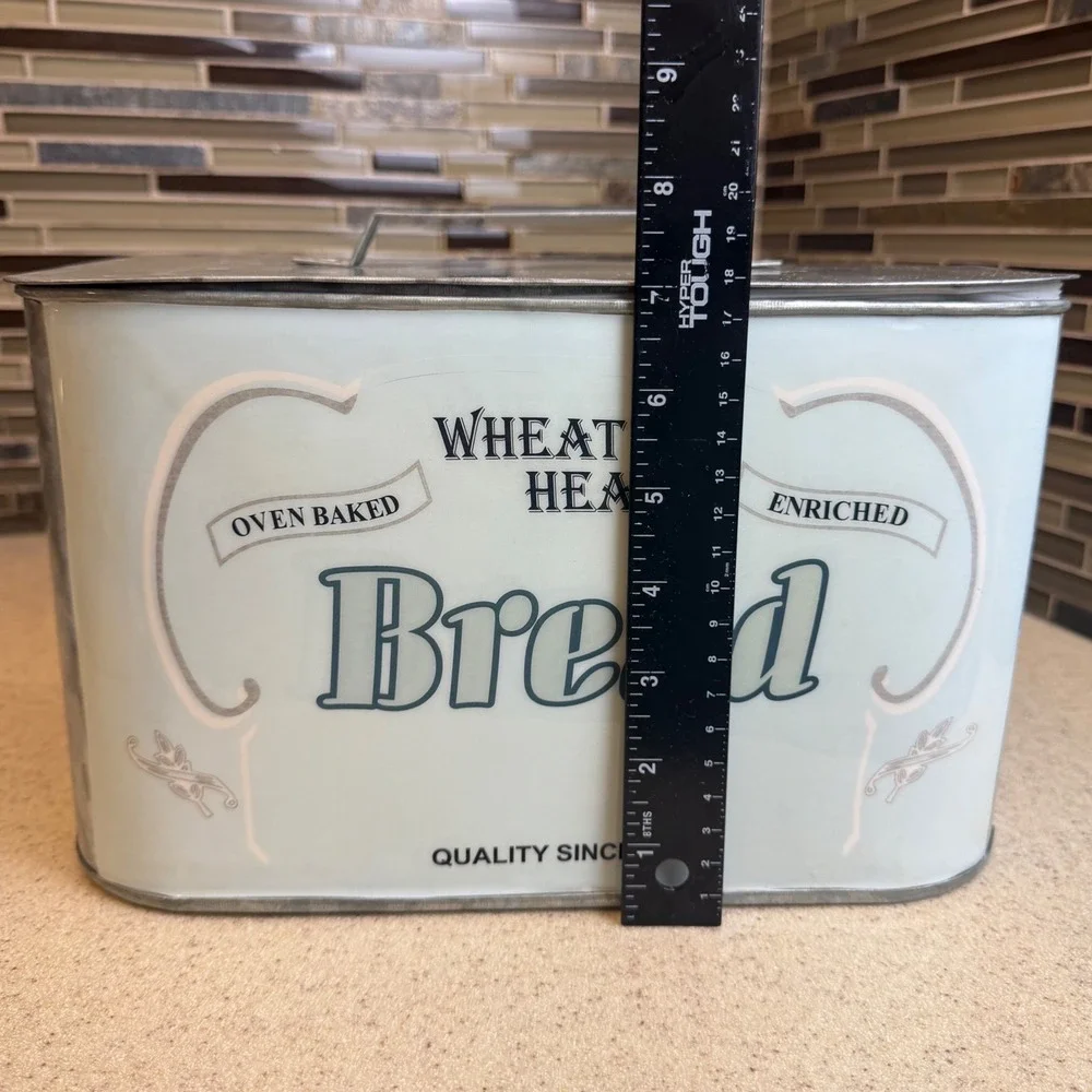 Vintage Galvanized Metal Bread Box Wheat Heart Bread Farmhouse Rustic Decor